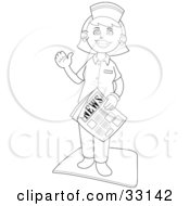 Poster, Art Print Of Waving Female Nurse Standing On A Mat Waving And Carrying A Newspaper
