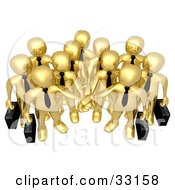 Group Of Gold Business People Carrying Briefcases And Standing With Their Hands Piled Symbolizing Teamwork Cooperation Support Unity And Goals by 3poD