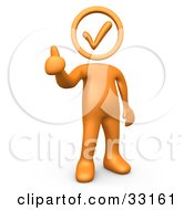 Clipart Illustration Of An Orange Person Holding With A Check Mark Head Giving The Thumbs Up by 3poD