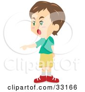 Poster, Art Print Of Brunette Boy Shouting And Pointing To The Left
