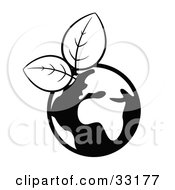 Poster, Art Print Of Black And White Globe Sprouting Fresh Leaves