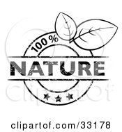 Poster, Art Print Of Black And White 100 Percent Nature Stamp With Three Stars And Two Leaves