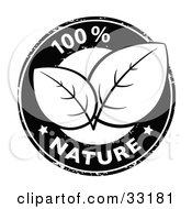 Poster, Art Print Of Black And White 100 Percent Pure Nature Stamp With Two Stars And Organic Leaves In The Center