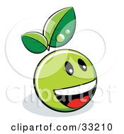 Poster, Art Print Of Green Organic Smiley Ball With Leaves Laughing