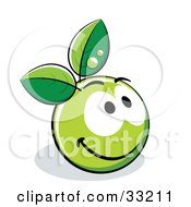Poster, Art Print Of Friendly Smiling Green Organic Smiley Ball With Leaves