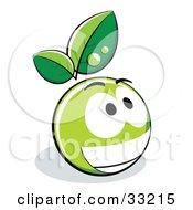Poster, Art Print Of Grinning Green Organic Smiley Ball With Leaves