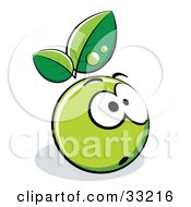 Poster, Art Print Of Shocked Green Organic Smiley Ball With Leaves
