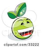 Poster, Art Print Of Laughing Green Organic Smiley Ball With Leaves