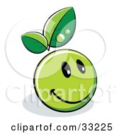 Poster, Art Print Of Happy Green Organic Smiley Ball With Leaves