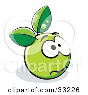 Poster, Art Print Of Anxious Green Organic Smiley Ball With Leaves