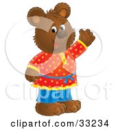 Clipart Illustration Of A Friendly Bear In Clothes Waving And Smiling