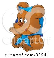 Clipart Illustration Of A Cute Female Bear Wearing A Blue Scarf On Her Head And Day Dreaming