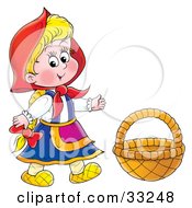 Poster, Art Print Of Little Red Riding Hood Wearing Her Cape Standing By A Basket