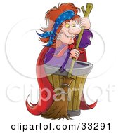 Poster, Art Print Of Evil Witch Standing By A Barrel With A Broom
