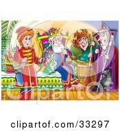 Poster, Art Print Of Prince Holding Arrows And Standing By As Frog Near A King Evil Witch And Sorcerer With A Crow