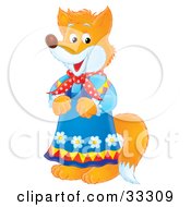 Poster, Art Print Of Female Fox In A Blue Floral Dress
