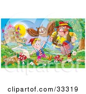 Poster, Art Print Of Evil Man Running Towards A Happy Boy While An Owl Tries To Alert Him