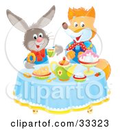 Poster, Art Print Of Fox And Rabbit Socializing At A Tea Party