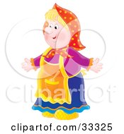 Friendly Blond Woman In An Apron Holding Her Arms Open