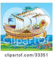 Clipart Illustration Of A Historical Ship With Open Sails by Alex Bannykh