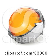 Clipart Illustration Of An Orange Glass Orb Being Circled By A Gray Arrow
