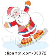 Santa Clause Ice Skating And Holding His Arms Out