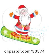 Poster, Art Print Of Santa Snowboarding And Holding His Arms Out With A Trail Of Stars