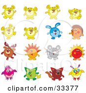 Poster, Art Print Of Set Of 16 Animal Characters Including A Rabbit Reindeer Hedgehog Mouse And Cat