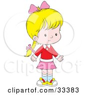 Clipart Illustration Of A Little Blond Girl With Braided Hear Wearing Pink And Red
