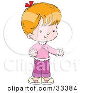 Clipart Illustration Of A Little Girl Dressed In Pink And Purple Holding One Arm Out