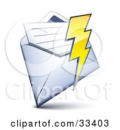 Poster, Art Print Of Lightning Bolt Over A Letter In An Open Envelope