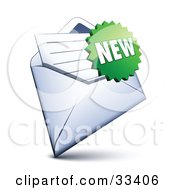 Poster, Art Print Of Green Burst Shaped New Sticker Over A Letter In An Open Envelope