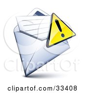 Poster, Art Print Of Exclamation Point Icon Over A Letter In An Open Envelope
