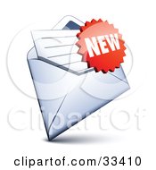 Poster, Art Print Of Red Burst Shaped New Sticker Over A Letter In An Open Envelope