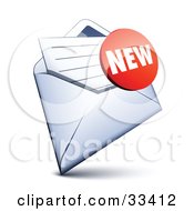 Poster, Art Print Of Red New Sticker Over A Letter In An Open Envelope