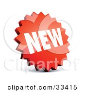 Clipart Illustration Of A Circular Serrated Edged Red Label With White NEW Text
