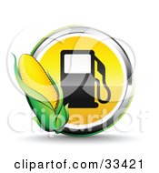 Poster, Art Print Of Ear Of Corn Over A Chrome And Yellow Fuel Icon With A Black Gas Pump