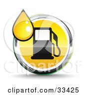 Poster, Art Print Of Yellow Droplet Over A Chrome And Yellow Fuel Icon With A Black Gas Pump