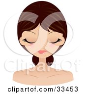 Clipart Illustration Of A Pretty Brunette Caucasian Woman With Flushed Cheeks Relaxing With Her Eyes Closed by Melisende Vector