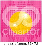 Clipart Illustration Of A Sparkling Yellow Disco Ball Over A Pink Dotted Background With Equalizer Bars by elaineitalia