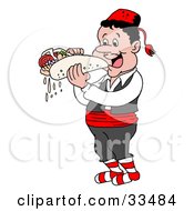 Clipart Illustration Of A Hungry Greek Man Eating A Messy Pita Wrap