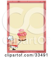 Poster, Art Print Of Proud Cake Chef In The Corner Of A Stationery Background Or Blank Menu