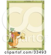 St Paddys Day Bear With A Frothy Beer In The Corner Of A Stationery Background Or Blank Menu