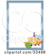 Poster, Art Print Of Bee Carrying A Birthday Present In The Corner Of A Stationery Background Or Blank Menu