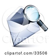 Clipart Illustration Of A Magnifying Glass Inspecting An Open Envelope
