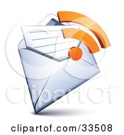 Poster, Art Print Of Orange Rss Symbol Over An Open Envelope With A Letter