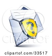 Poster, Art Print Of Question Mark On A Yellow Shield Over An Envelope With A Letter