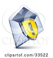 Clipart Illustration Of An Exclamation Point On A Yellow Shield Over An Open Envelope