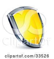 Clipart Illustration Of A Shiny Yellow Shield With A Chrome Frame by beboy