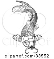 Clipart Illustration Of A Black And White Koi Fish With Scales And Whiskers by AtStockIllustration